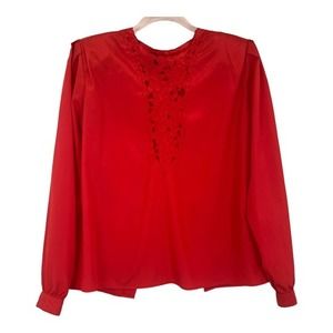 Sophisticates VTG Red Embroidered Blouse‎ Sz 10